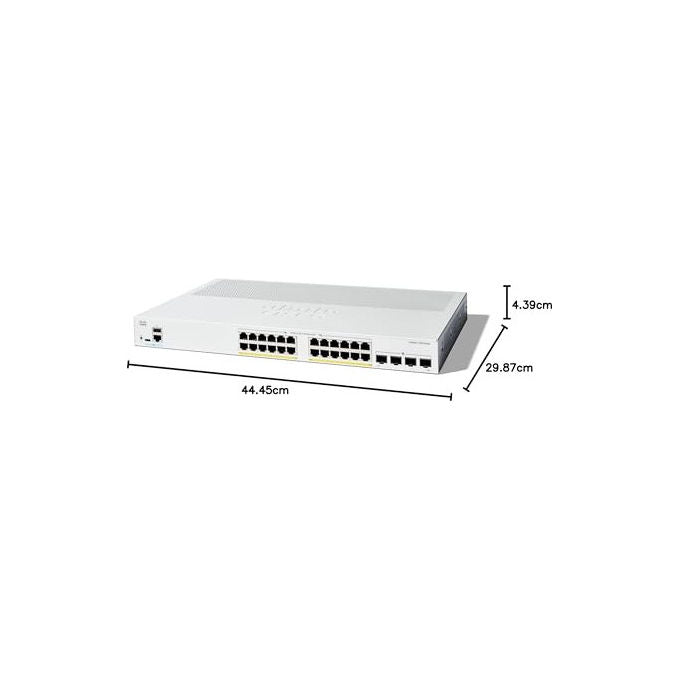 Cisco, Switch Gigabit Ethernet Gestito, 24 Porte PoE+, 4x SFP, L2-L3, Catalyst 1300-24P-4G