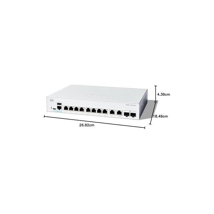 Cisco, Switch 8 porte Gigabit Ethernet, 2 porte SFP, Catalyst 1300-8T-E-2G