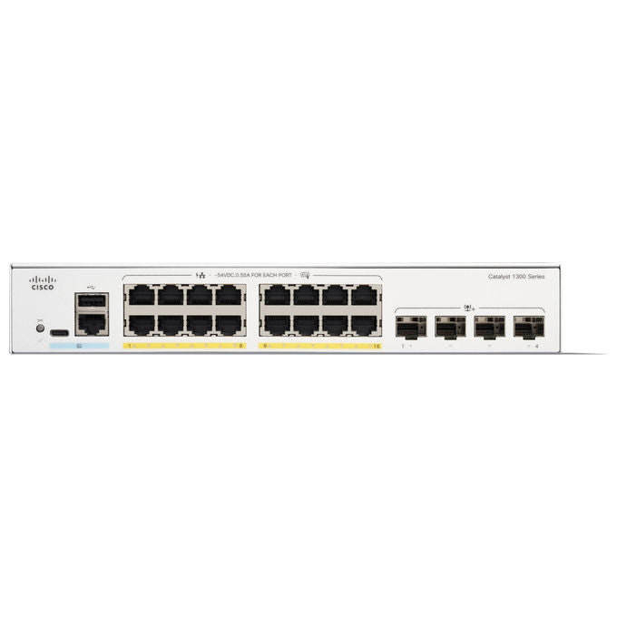 Cisco, Switch Gestito, 16-Porte GE PoE, 4x10G SFP+, Catalyst 1300, L2-L3, Bianco