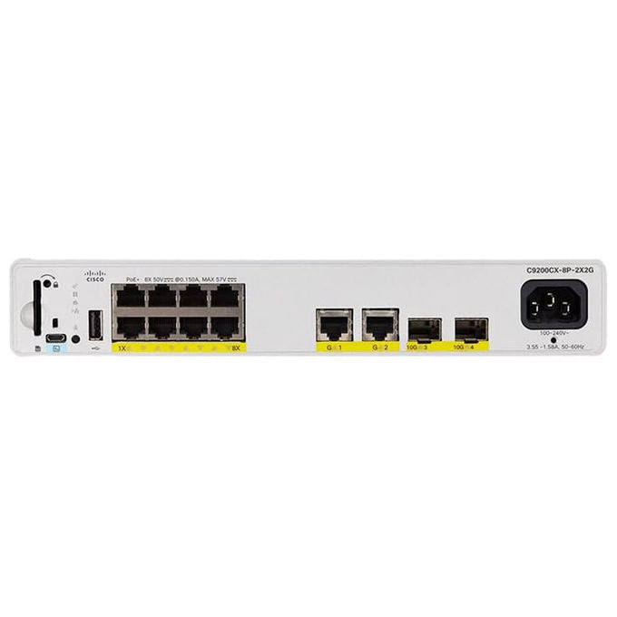 Cisco, Switch compatto 8 porte, L3, Gestito, Montabile su rack 1U, Catalyst 9200CX