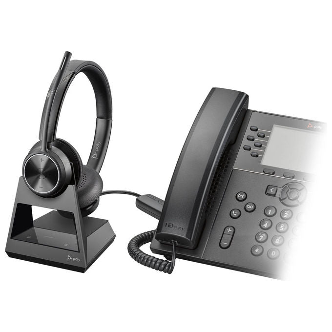 Hp Poly Savi 7320, Cuffie Stereo da Ufficio DECT, Binaurale, Nero