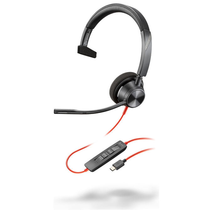 Hp Poly Blackwire 3310, Cuffie Monaurali, USB-C, Con Adattatore USB-C-A, Nero