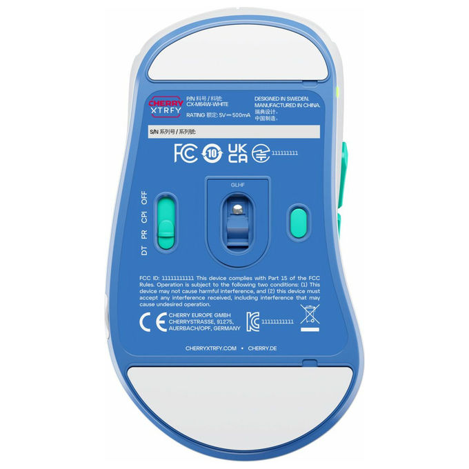 Cherry Xtrfy, M64 Wireless, Mouse Gaming Ergonomico, 26000 DPI, Blu Turchese Bianco