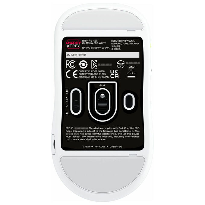Cherry Xtrfy, M68 Pro Wireless, Mouse Gaming, 8000 Hz, Simmetrico, Nero Bianco