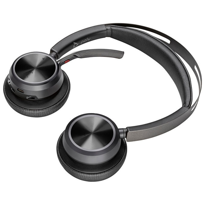 HP Poly, Cuffie Voyager Focus 2, Wireless Bluetooth, USB-C, Nero, con Base di Ricarica
