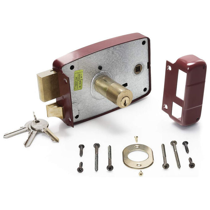 CISA, Serratura da Applicare per Legno, Entrata 60mm, Mano Destra, Acciaio Verniciato Rosso Amaranto