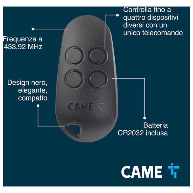 Came 806TS-0310 TOP44FGN Telecomando 4 Canali 433,92 MHz Codice Fisso Autoapprendimento Cancelli e Garage colore Nero
