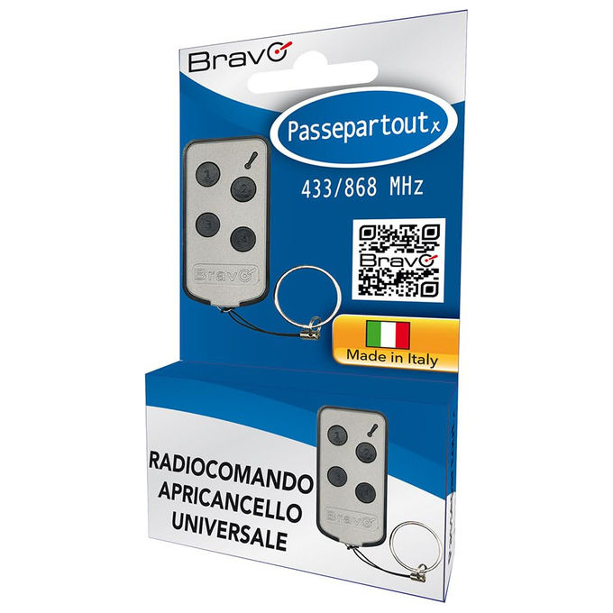 Bravo, Radiocomando Universale Autoapprendente, Frequenza 433.92-868 MHz, Codice Fisso, Apricancello