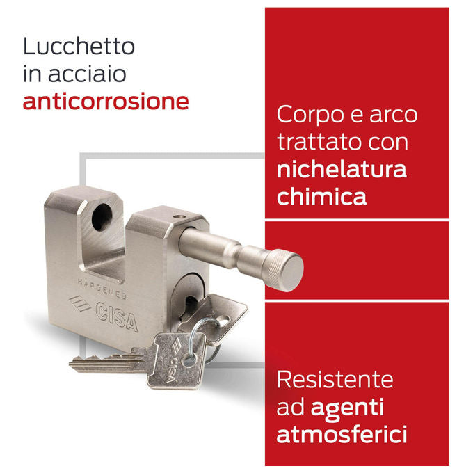Cisa, Lucchetto Corazzato Acciaio, Antiscasso 84mm, Chiave Lim per Serrande