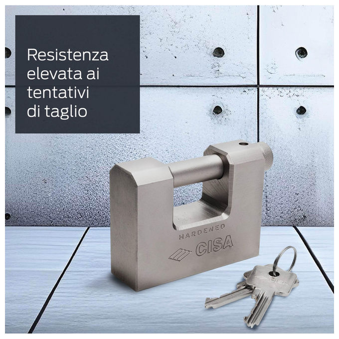 Cisa, Lucchetto Corazzato Acciaio, Antiscasso 84mm, Chiave Lim per Serrande