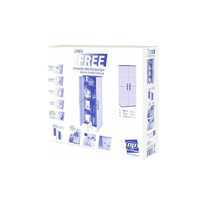 Art Plast, Armadio Portascope Free, 68x37x169 cm, In Polipropilene, Grigio, Con 3 Ripiani