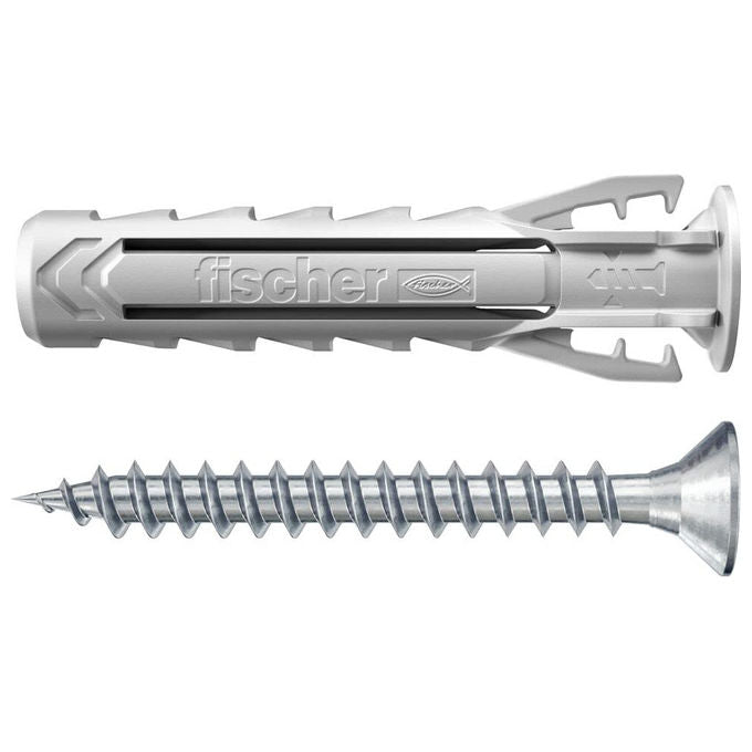 Fischer 567620 SX Plus Tassello Nylon con Vite 5x25 mm 100 pezzi Muro Pieno Forato Calcestruzzo colore Grigio