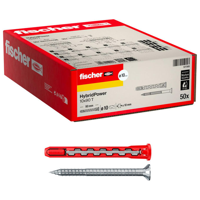 Fischer, Tasselli Prolungati HybridPower 50x, Nylon e Acciaio, Vite Svasata Piana Torx, 577365