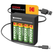 Kodak, Caricabatterie 4 Slot, con 4 Batterie AA, 2100 mAh, Ricaricabili USB-C