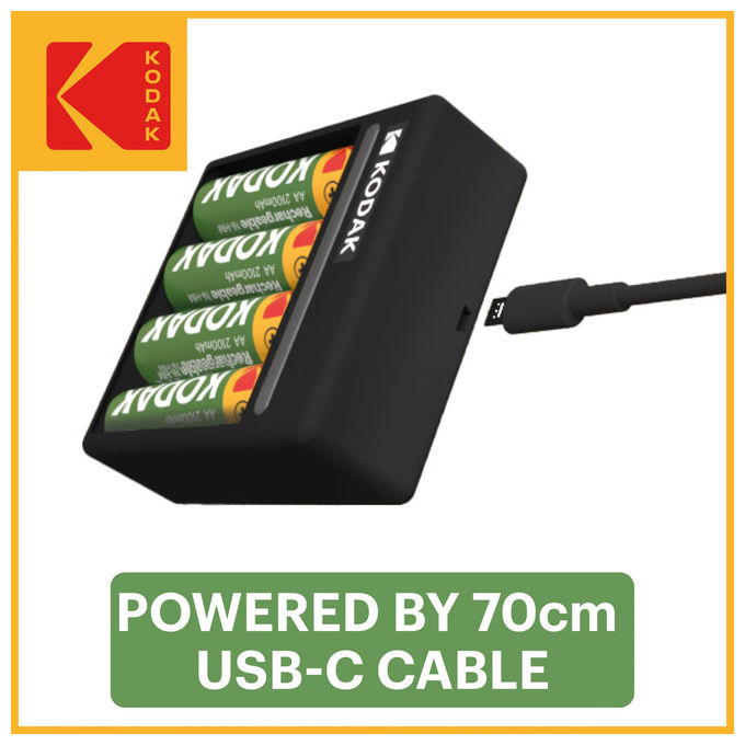 Kodak, Caricabatterie 4 Slot, con 4 Batterie AA, 2100 mAh, Ricaricabili USB-C