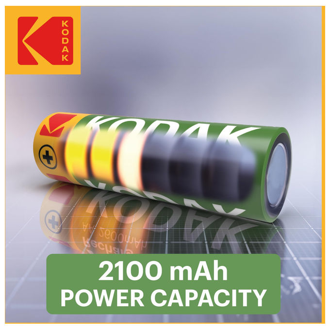 Kodak, Caricabatterie 4 Slot, con 4 Batterie AA, 2100 mAh, Ricaricabili USB-C