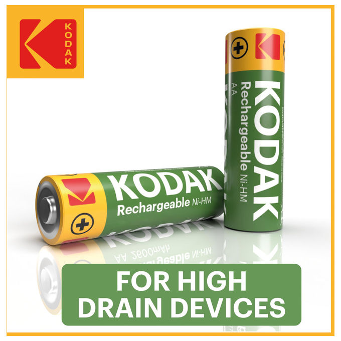 Kodak, Caricabatterie 4 Slot, con 4 Batterie AA, 2100 mAh, Ricaricabili USB-C