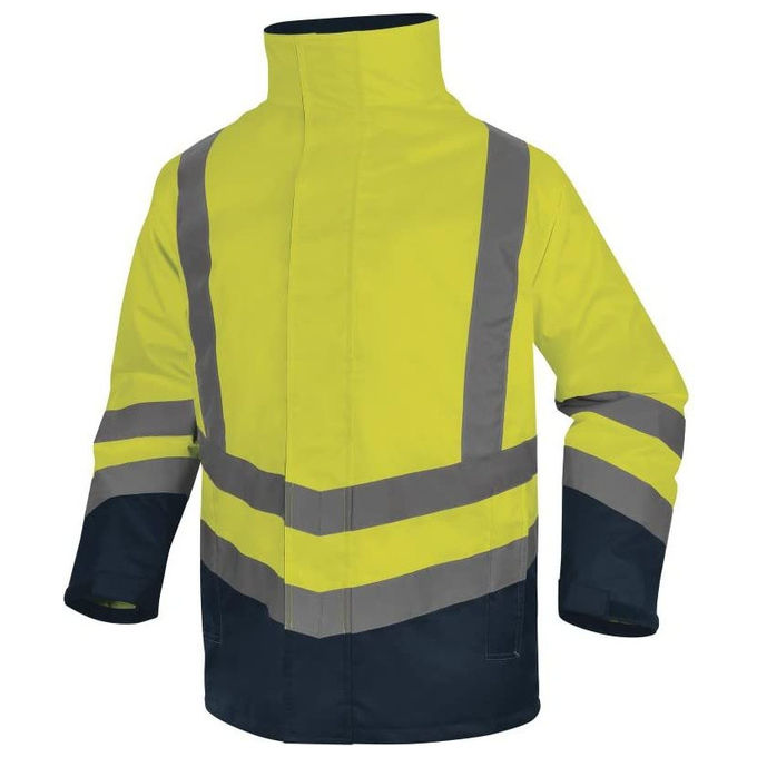 Deltaplus, Parka Alta Visibilita' 5in1, Impermeabile, Giallo Fluo-Blu Navy, Taglia L