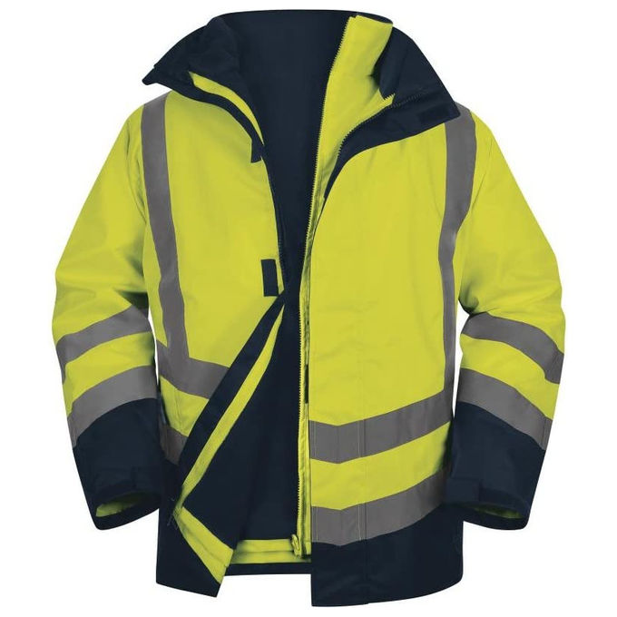 Deltaplus, Parka Alta Visibilita' 5in1, Impermeabile, Giallo Fluo-Blu Navy, Taglia L