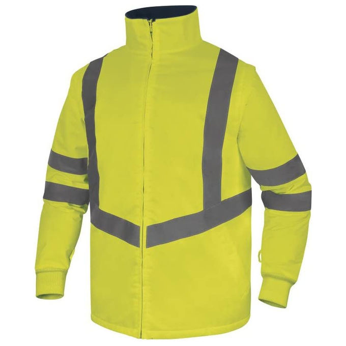 Deltaplus, Parka Alta Visibilita' 5in1, Impermeabile, Giallo Fluo-Blu Navy, Taglia L