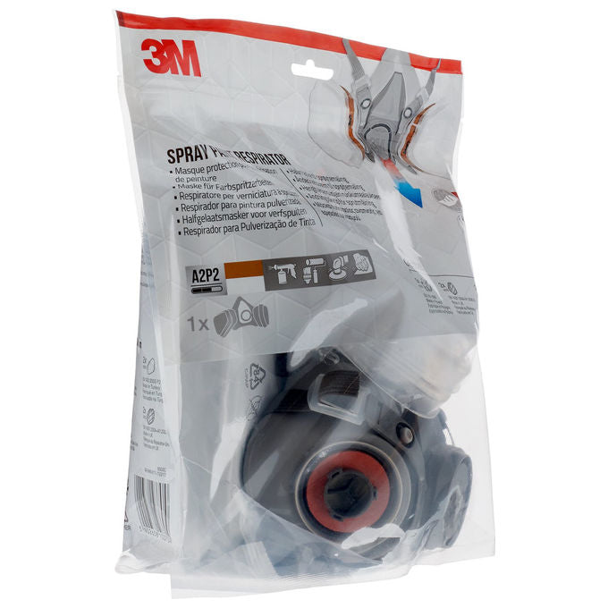 3M 6002C Semimaschera per Verniciatura a Spruzzo Riutilizzabile Protezione A2P2 Filtro Antivapori Organici e Antipolvere P2 colore Grigio