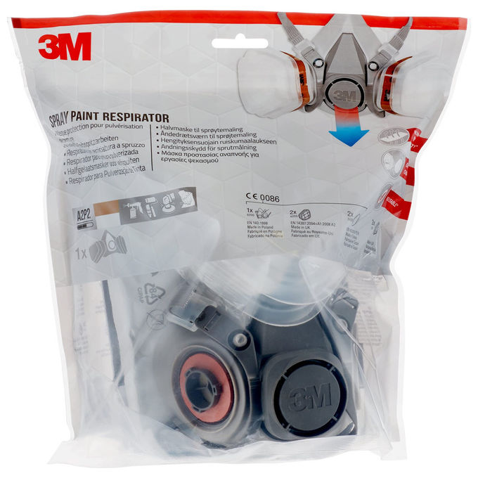 3M 6002C Semimaschera per Verniciatura a Spruzzo Riutilizzabile Protezione A2P2 Filtro Antivapori Organici e Antipolvere P2 colore Grigio