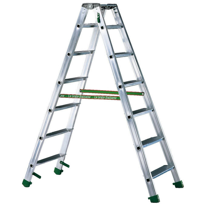 Facal, Scala doppia in alluminio 5 gradini con pianetto, Professionale, Altezza 130 cm