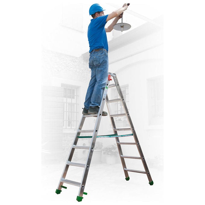 Facal, Scala doppia in alluminio 5 gradini con pianetto, Professionale, Altezza 130 cm