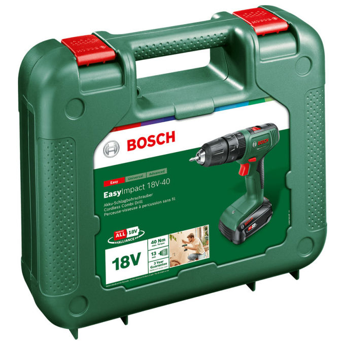 Bosch EasyImpact 18V-40, Trapano Avvitatore a Batteria, 18 V, 2 Ah, Nero, Verde