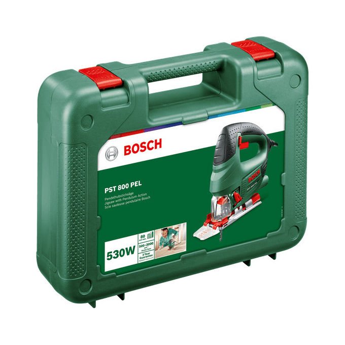 Bosch PST 800 PEL, Seghetto Alternativo, 530W, 3000 spm, Nero Verde Rosso