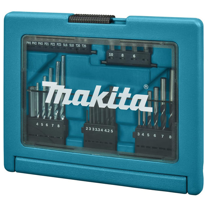 Makita, Set 33 Punte Trapano e Inserti, Valigetta B-49389 per Legno Metallo Cemento