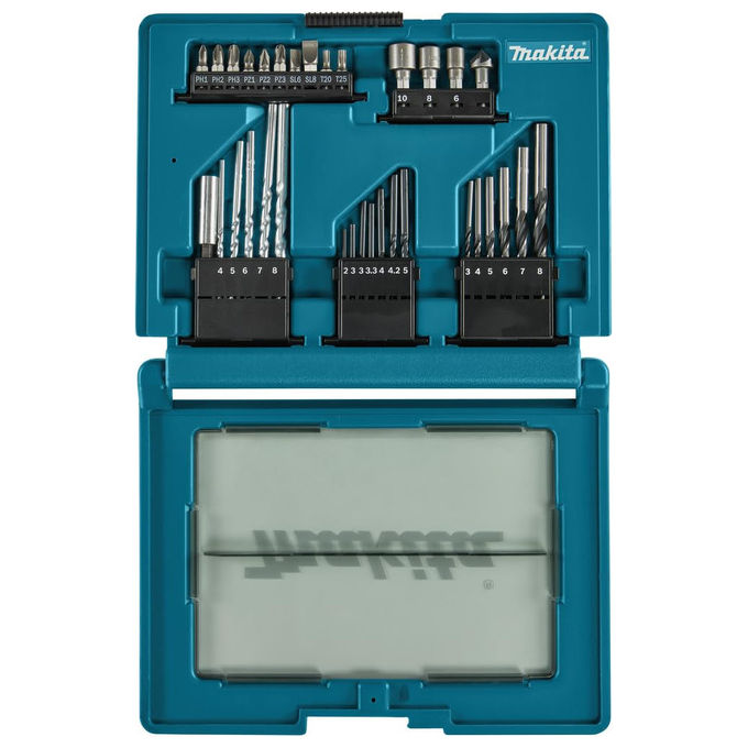 Makita, Set 33 Punte Trapano e Inserti, Valigetta B-49389 per Legno Metallo Cemento