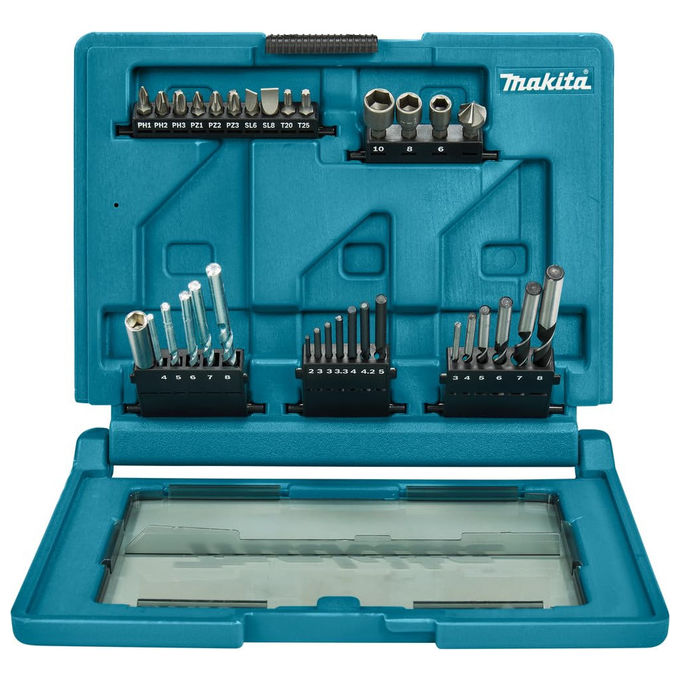 Makita, Set 33 Punte Trapano e Inserti, Valigetta B-49389 per Legno Metallo Cemento