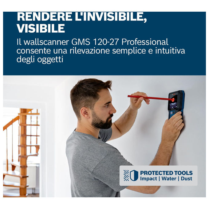 Bosch Professional, Rilevatore Digitale Multi-Scanner GMS 120-27, Profondita' 120mm, IP54