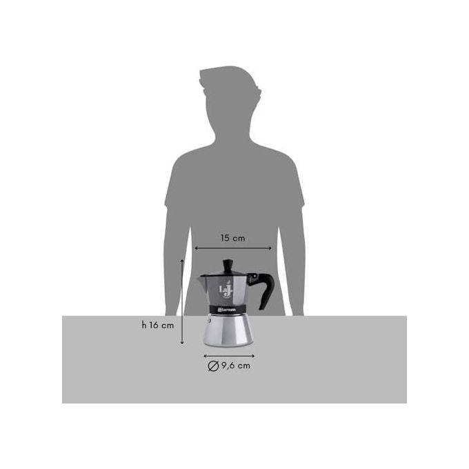 Aeternum, LaJ Espresso Induction, Caffettiera 3 Tazze, Alluminio e Acciaio Inox, Grigio e Nero