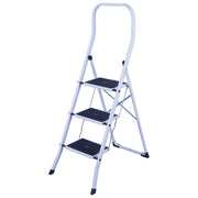 Vigor, Sgabello Acciaio Bianco a 3 Gradini, Antiscivolo, Portata 150 kg