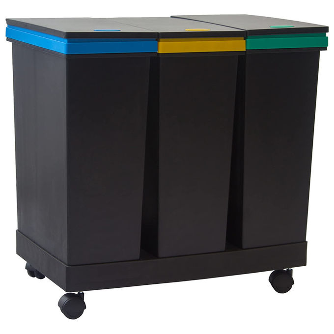 Smarty, Pattumiera Differenziata Ecobin, 63 L, 3 Contenitori, Nero