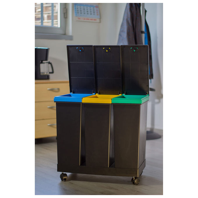 Smarty, Pattumiera Differenziata Ecobin, 63 L, 3 Contenitori, Nero
