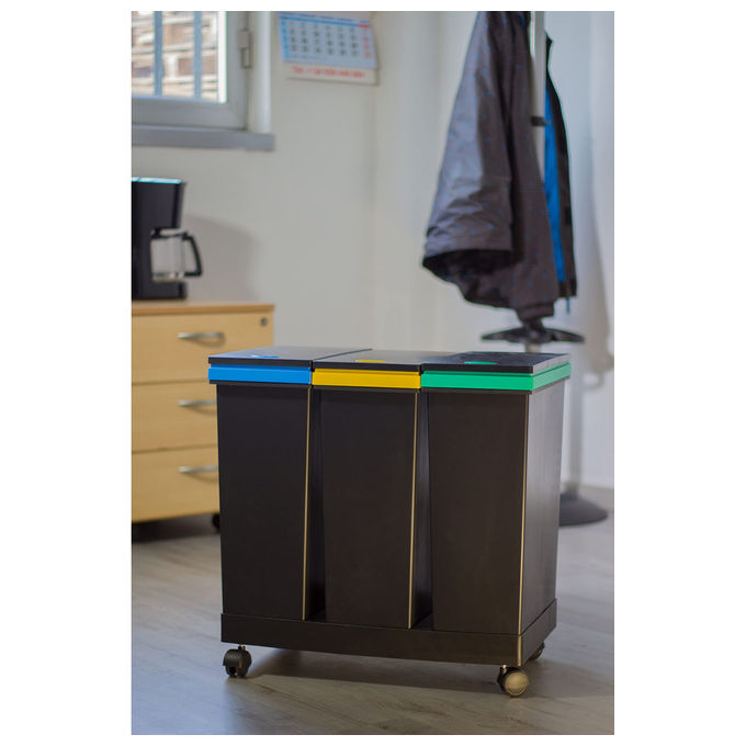 Smarty, Pattumiera Differenziata Ecobin, 63 L, 3 Contenitori, Nero