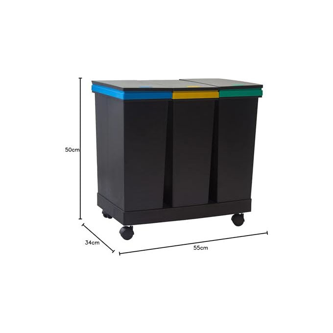 Smarty, Pattumiera Differenziata Ecobin, 63 L, 3 Contenitori, Nero
