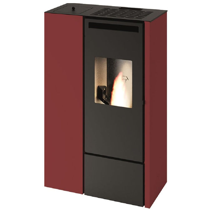 Punto Fuoco, Stufa a Pellet Canalizzata Clelia 11kW, Slim, Acciaio, Rosso