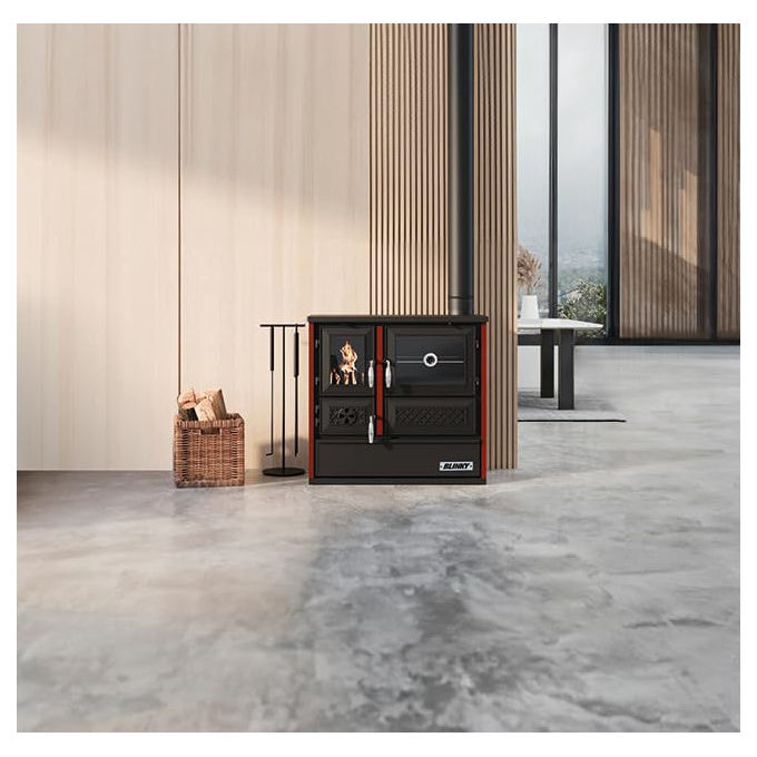 Blinky, Stufa a Legna con Forno Rossella, 9,1kW, 120 m2, Rossa