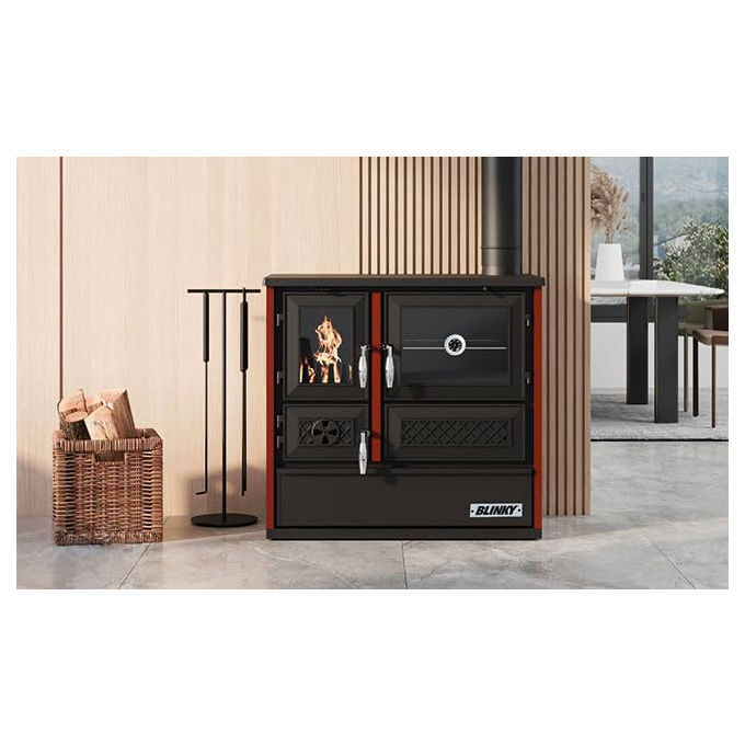 Blinky, Stufa a Legna con Forno Rossella, 9,1kW, 120 m2, Rossa
