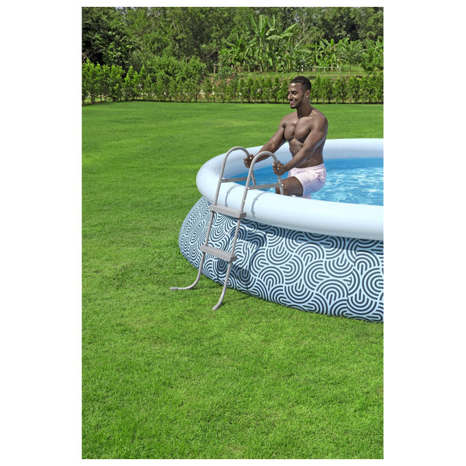 Bestway 58430 Flowclear Scaletta Doppia Piscina Fuori Terra 84 cm 2 Gradini Acciaio Antiscivolo 150 Kg colore Blu Bianco