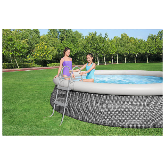 Bestway 58430 Flowclear Scaletta Doppia Piscina Fuori Terra 84 cm 2 Gradini Acciaio Antiscivolo 150 Kg colore Blu Bianco