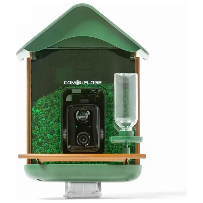 Camouflage, Mangiatoia Uccelli WiFi, Telecamera HD, Visione Notturna, Rilevamento Intelligente, EZ Birdfeed