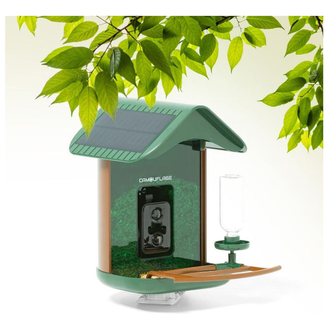 Camouflage, Mangiatoia Uccelli WiFi, Telecamera HD, Visione Notturna, Rilevamento Intelligente, EZ Birdfeed