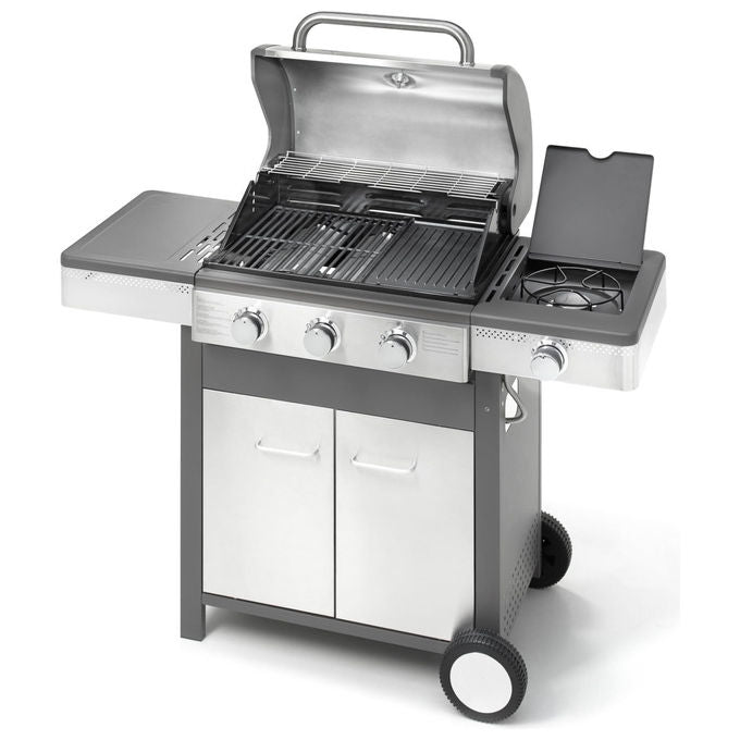 Ompagrill Barbecue a Gas con Fornello Laterale 3 Bruciatori Acciaio Inox Indianapolis 4-B