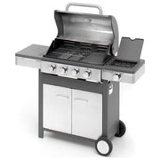 Ompagrill Barbecue a Gas Inox 4 Bruciatori con Fornello Laterale Termometro Griglia Ghisa Smaltata 133x58x115.5 cm