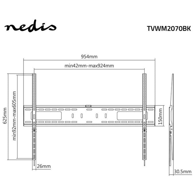 Nedis, Supporto TV, 60-100 pollici, Fisso, Nero, Acciaio, Metallo